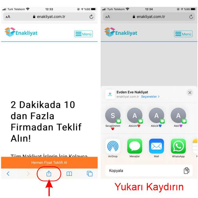 iphone progressive web app ana ekrana ekleme