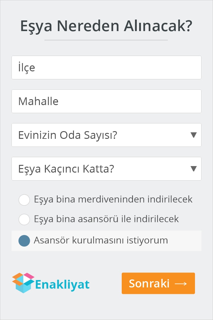 Ankara asansörlü nakliyat teklifi al