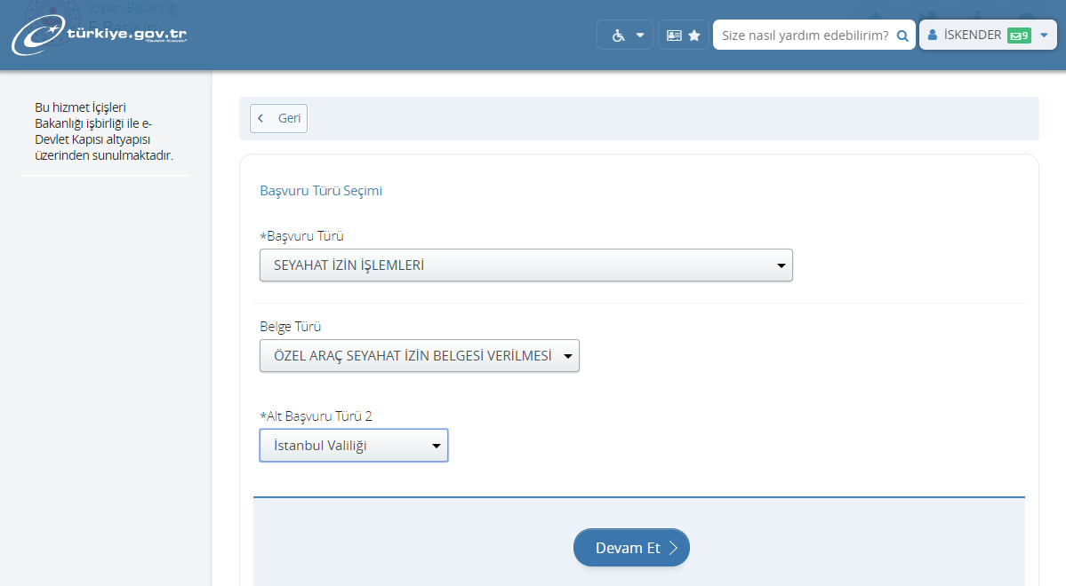seyahat izin belgesi başvuru