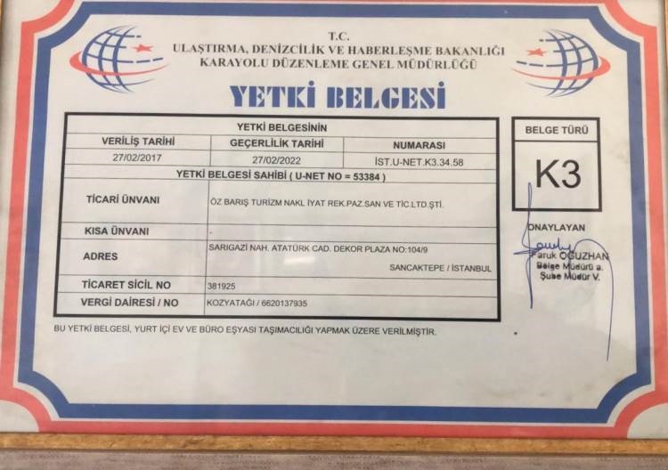 Tursan nakliyat K3 yetki belgesi