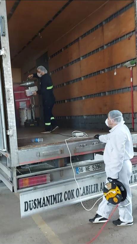 İzmir Yeniçağ Nakliyat kamyonu dezenfektesi
